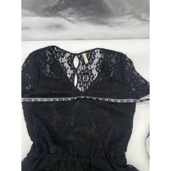 Free People Lace Romper Sz M Long Sleeve Black Witchy Whimsigoth Goth Casual - Picture 6 of 7